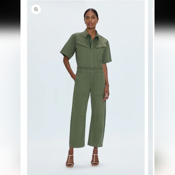 pistola Pants - Pistola Green Utility Jumpsuit with Relaxed Fit